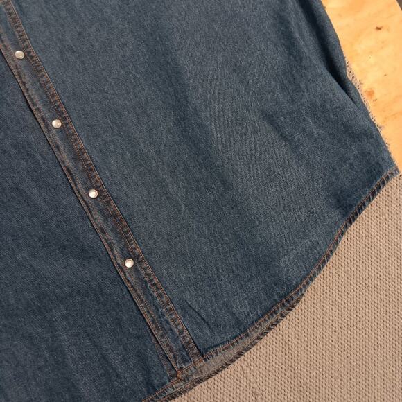 Plains Vintage Western Denim Shirt Men 2X  Blue Pearl Snap Big Mans Short Sleeve - Picture 5 of 15